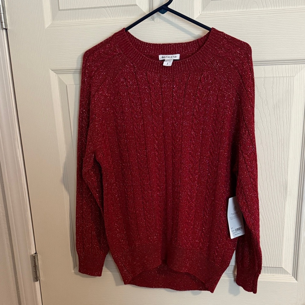 Athleta Crossroads Crew Sweater Sparkling Red - NWT - small